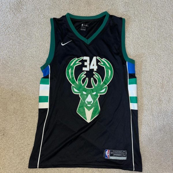 Large black Giannis Antetokounmpo Jersey.