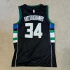 Large black Giannis Antetokounmpo Jersey.