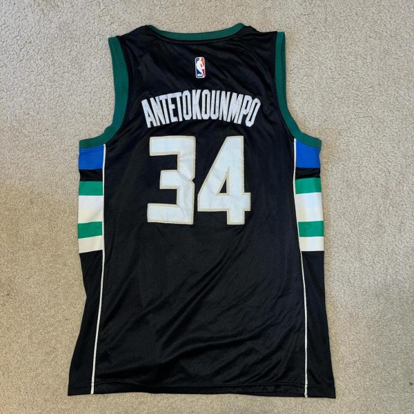 Large black Giannis Antetokounmpo Jersey.