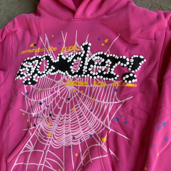 Spider Worldwide Men's Pink and Black Hoodie