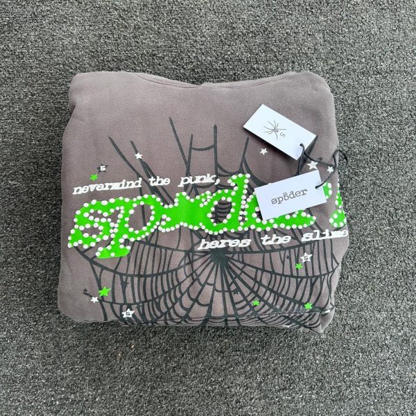 Spider Worldwide Men's Grey and Green Hoodie