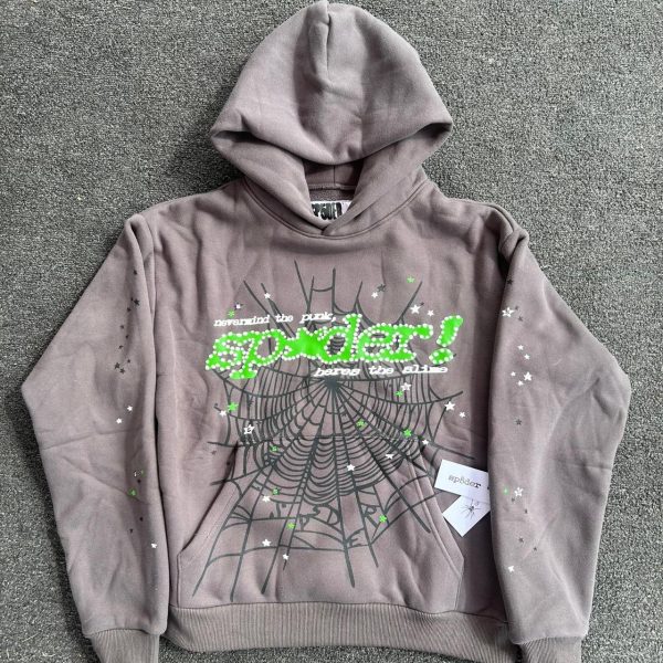 Spider Worldwide Men's Grey and Green Hoodie